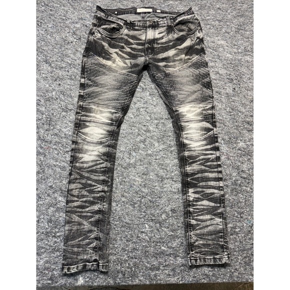 Evolution In Design Other - Evolution In Design Mens 36x32 Moto Biker Jeans Black Grey Acid Wash Slim Fit